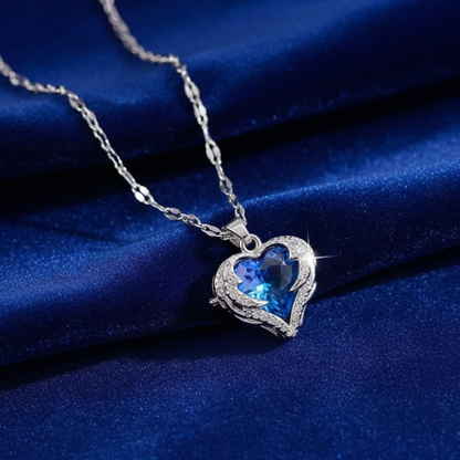 The Blue Heart Crystal Pendant Necklace
