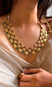 Shubh Lakshmi Ganesh Coin Temple Necklace