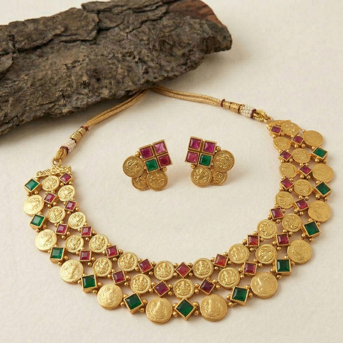 Shubh Lakshmi Ganesh Coin Temple Necklace