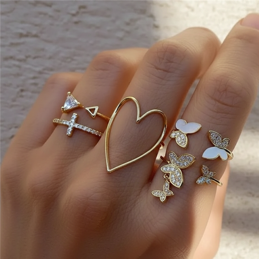 Butterfly Heart Stacking Ring Set (Set of 5)