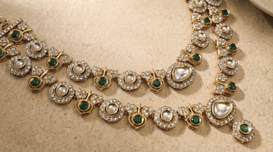 Emerald Royale Kundan Polki Bridal Necklace Set