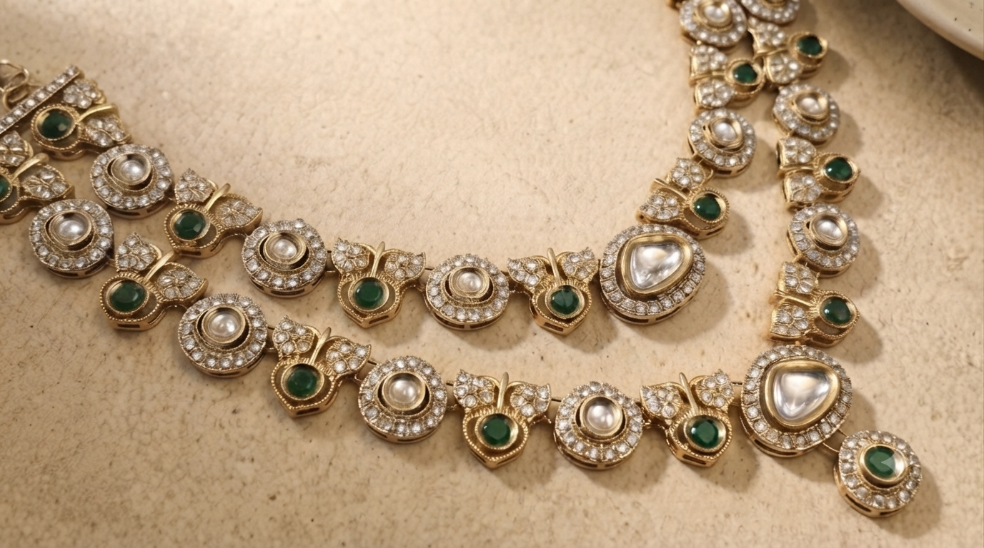 Emerald Royale Kundan Polki Bridal Necklace Set