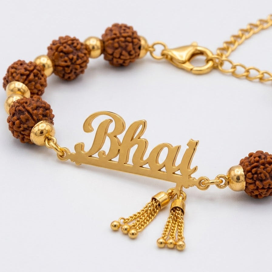 Personalized Krishna Rudraksha Rakhi - Flute Design