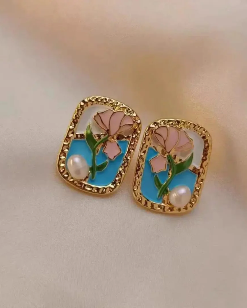 Azure Petal Pearl Studs