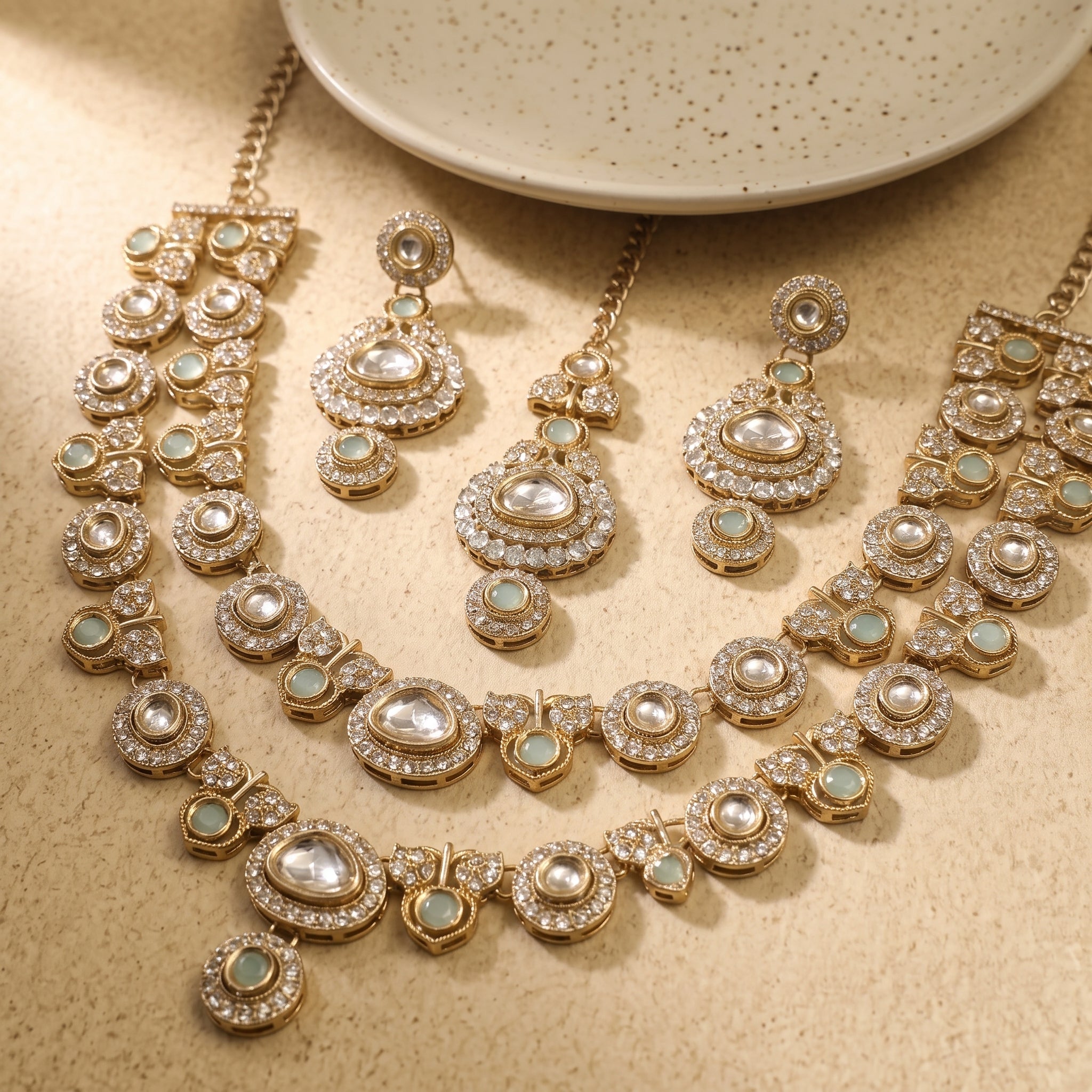 Emerald Royale Kundan Polki Bridal Necklace Set