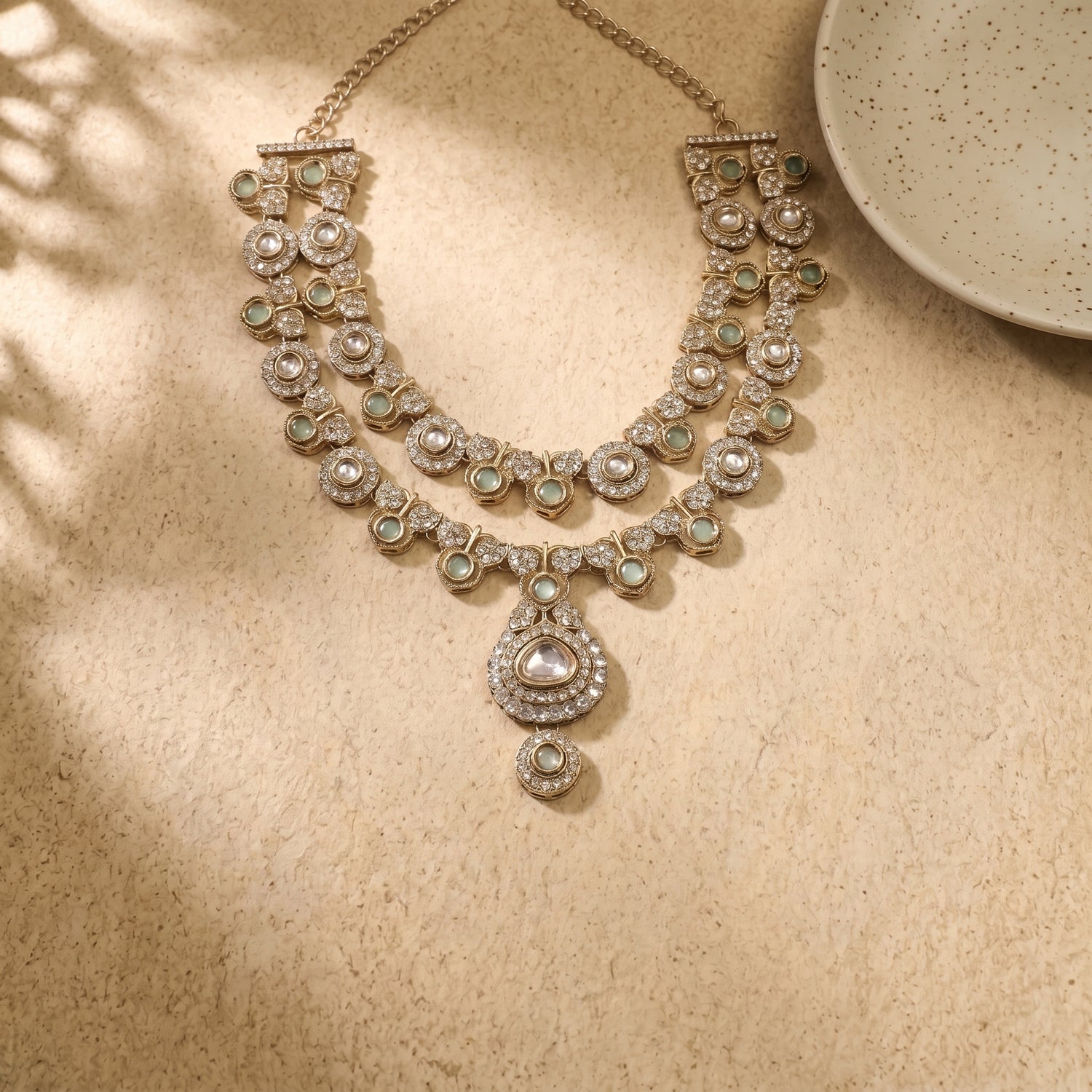 Emerald Royale Kundan Polki Bridal Necklace Set