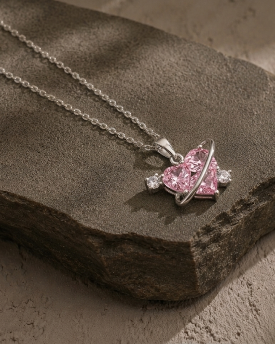 Celestial Pink Heart Orbit Necklace