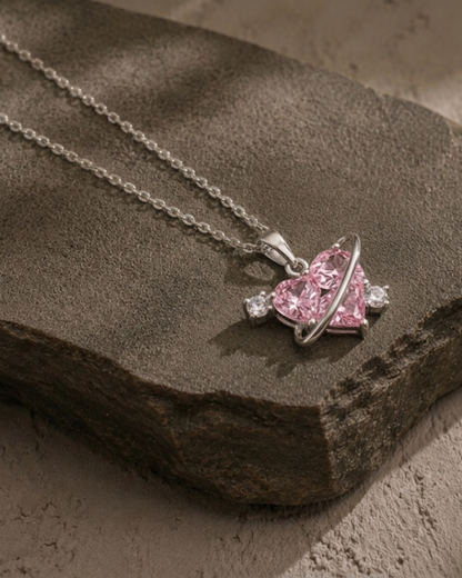 Celestial Pink Heart Orbit Necklace