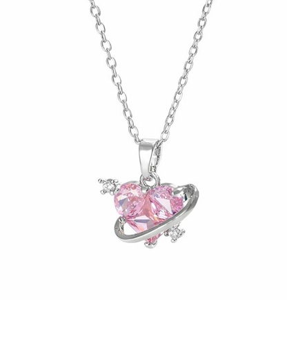 Celestial Pink Heart Orbit Necklace