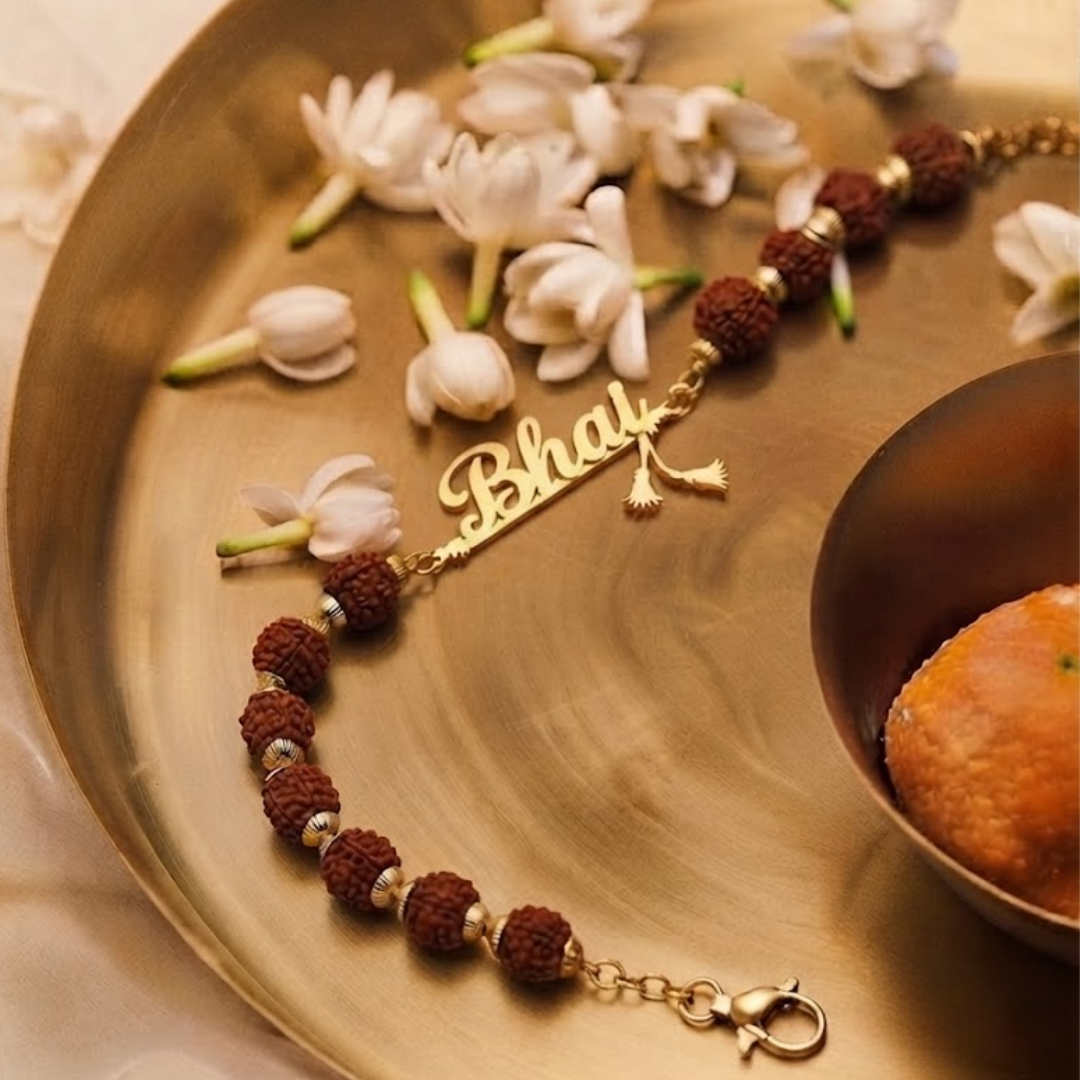 Personalized Krishna Rudraksha Rakhi - Flute Design