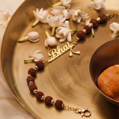 Personalized Krishna Rudraksha Rakhi - Flute Design