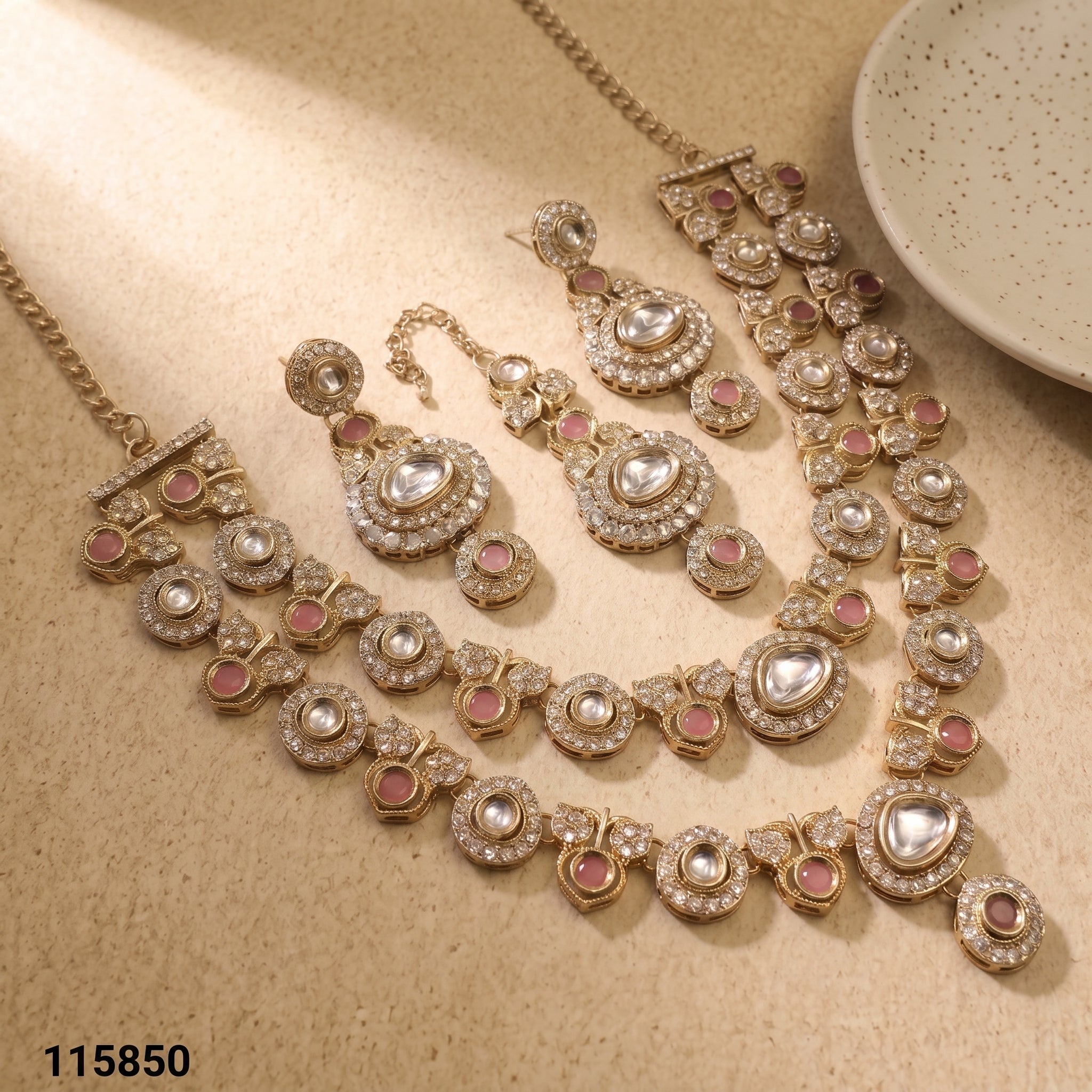 Emerald Royale Kundan Polki Bridal Necklace Set