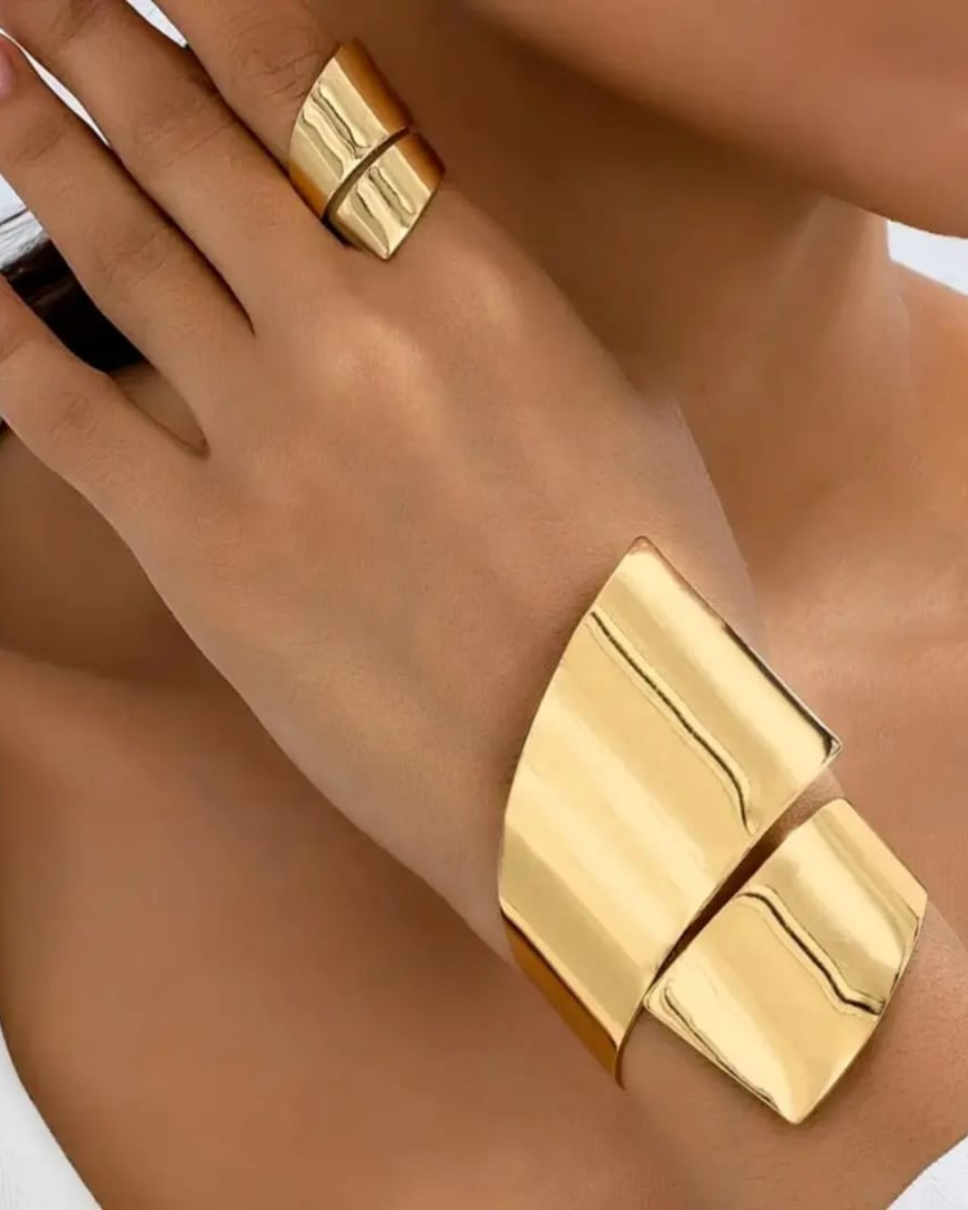Dual Block Gold cuff set