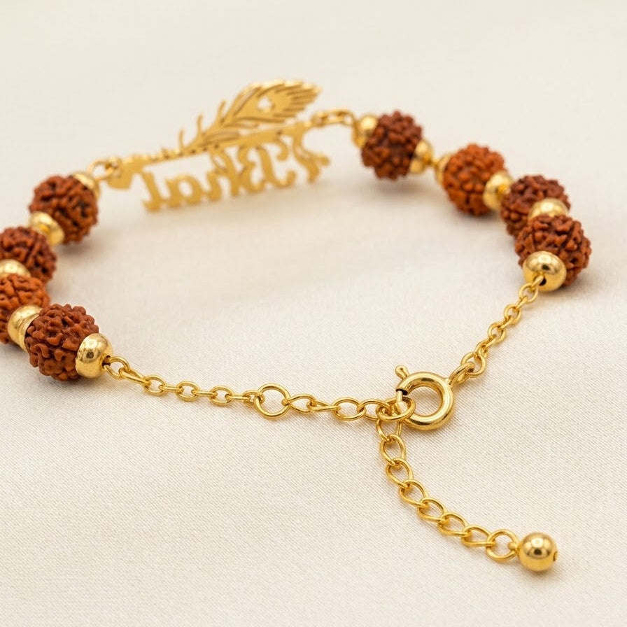 Personalised Morpankh Rudraksh Golden Rakhi