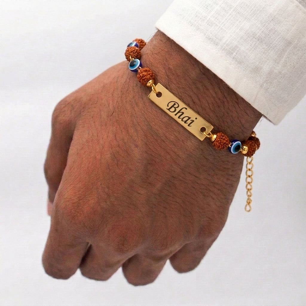 Personalized Name Rudraksha Evil Eye Rakhi