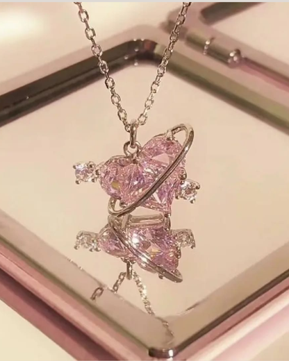 Celestial Pink Heart Orbit Necklace