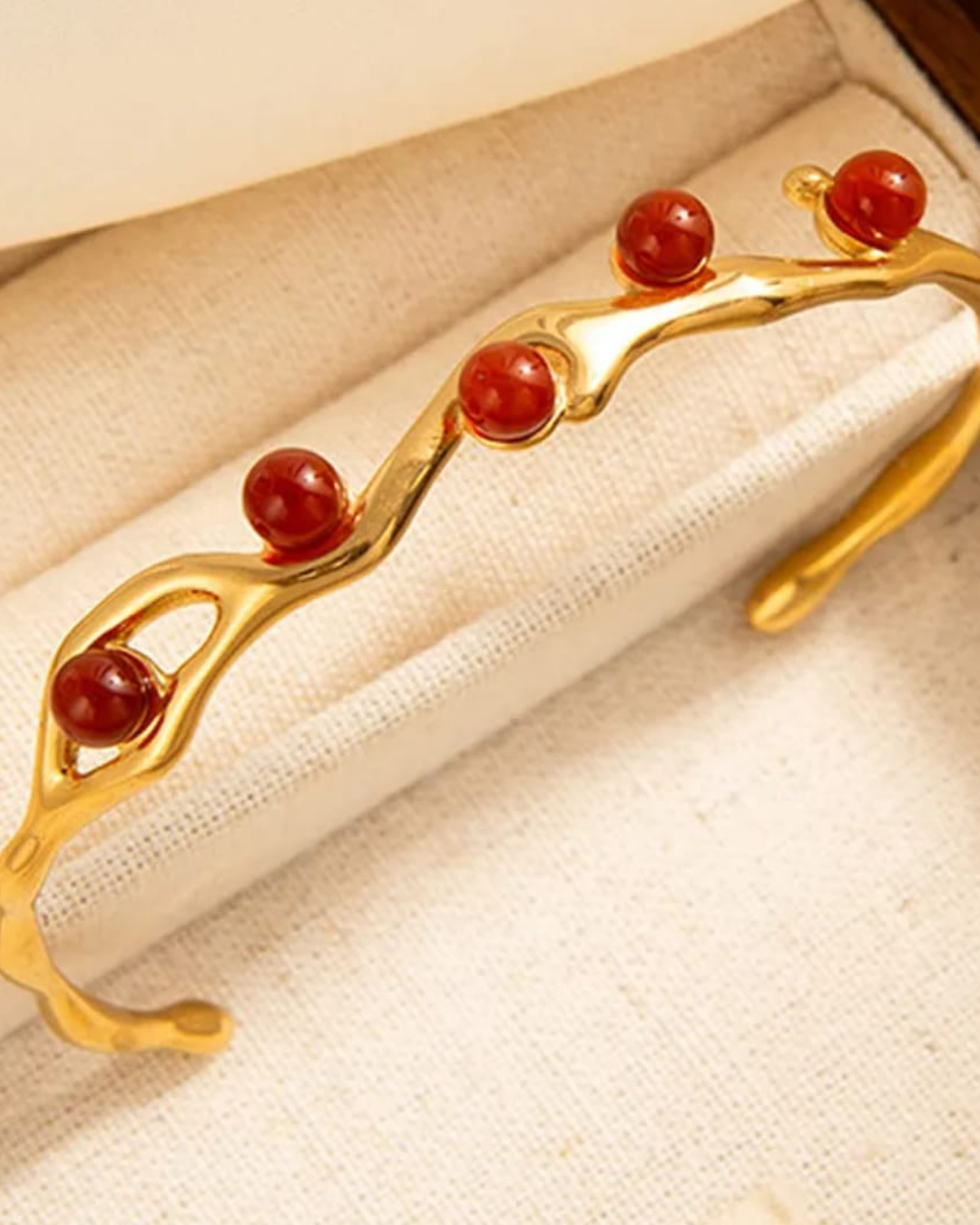 Red Stone Gold Cuff Bracelet – 18K Gold Plated