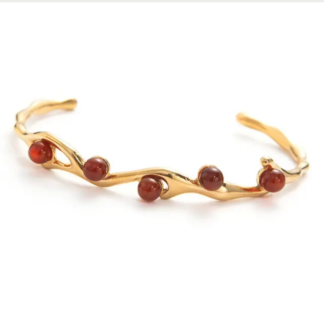 Red Stone Gold Cuff Bracelet – 18K Gold Plated