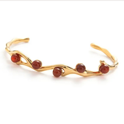 Red Stone Gold Cuff Bracelet – 18K Gold Plated