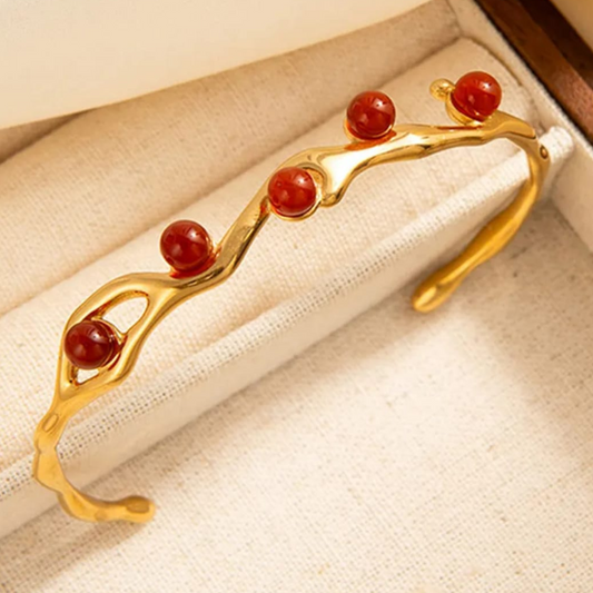 Red Stone Gold Cuff Bracelet – 18K Gold Plated