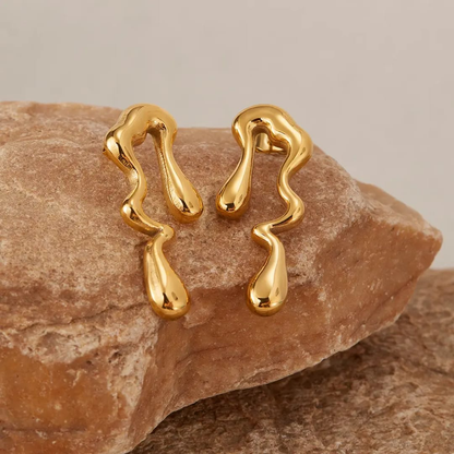 Flowy Gold Wave Stud Earrings