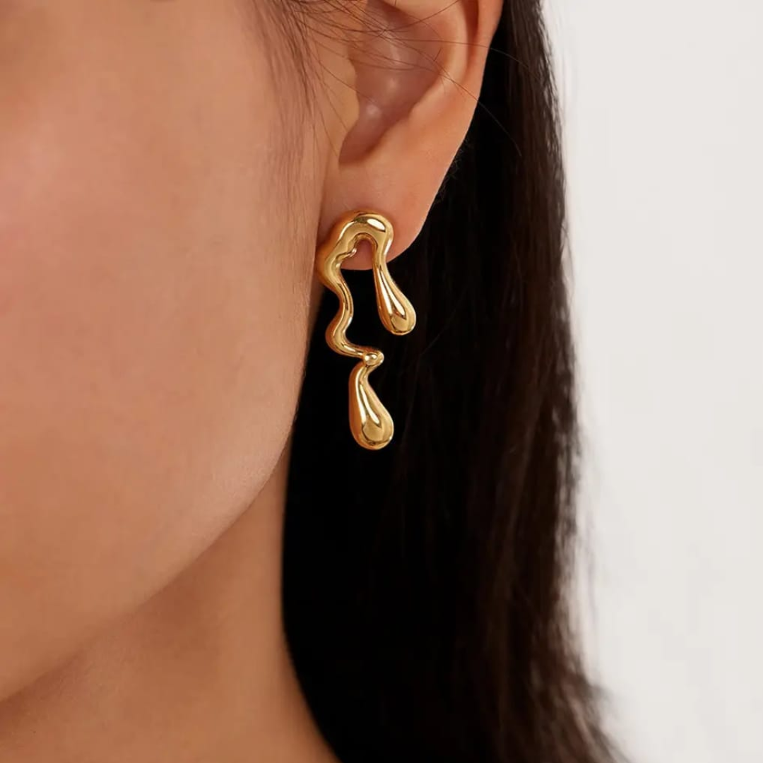 Flowy Gold Wave Stud Earrings