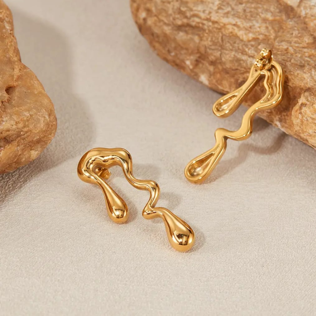 Flowy Gold Wave Stud Earrings