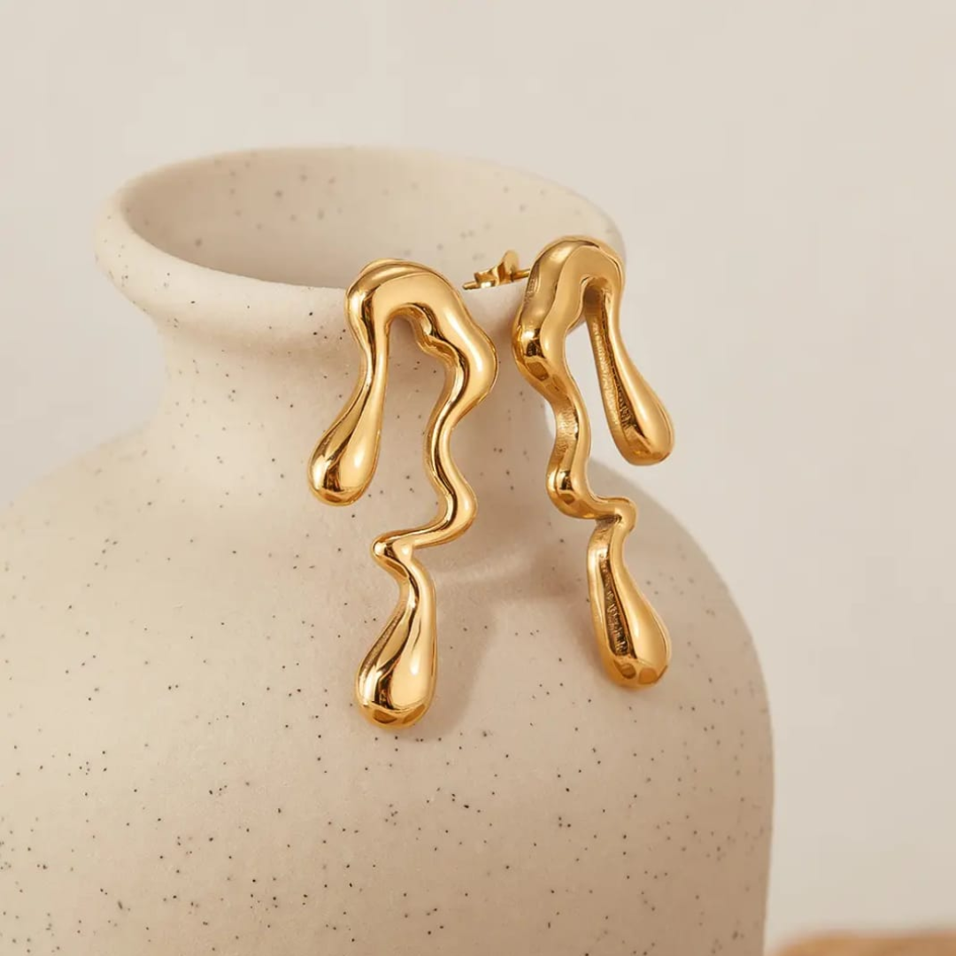 Flowy Gold Wave Stud Earrings