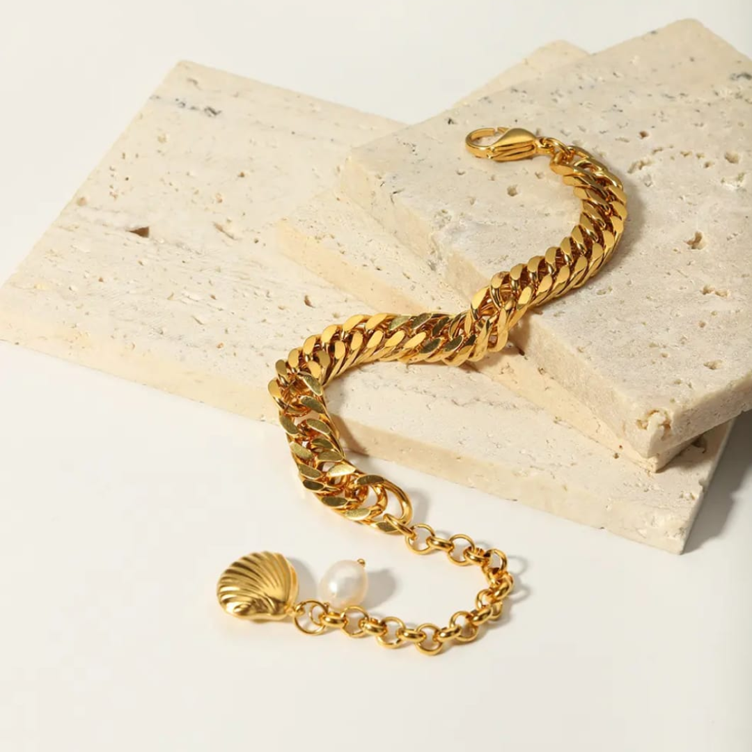 Golden Tide Shell Charm Bracelet