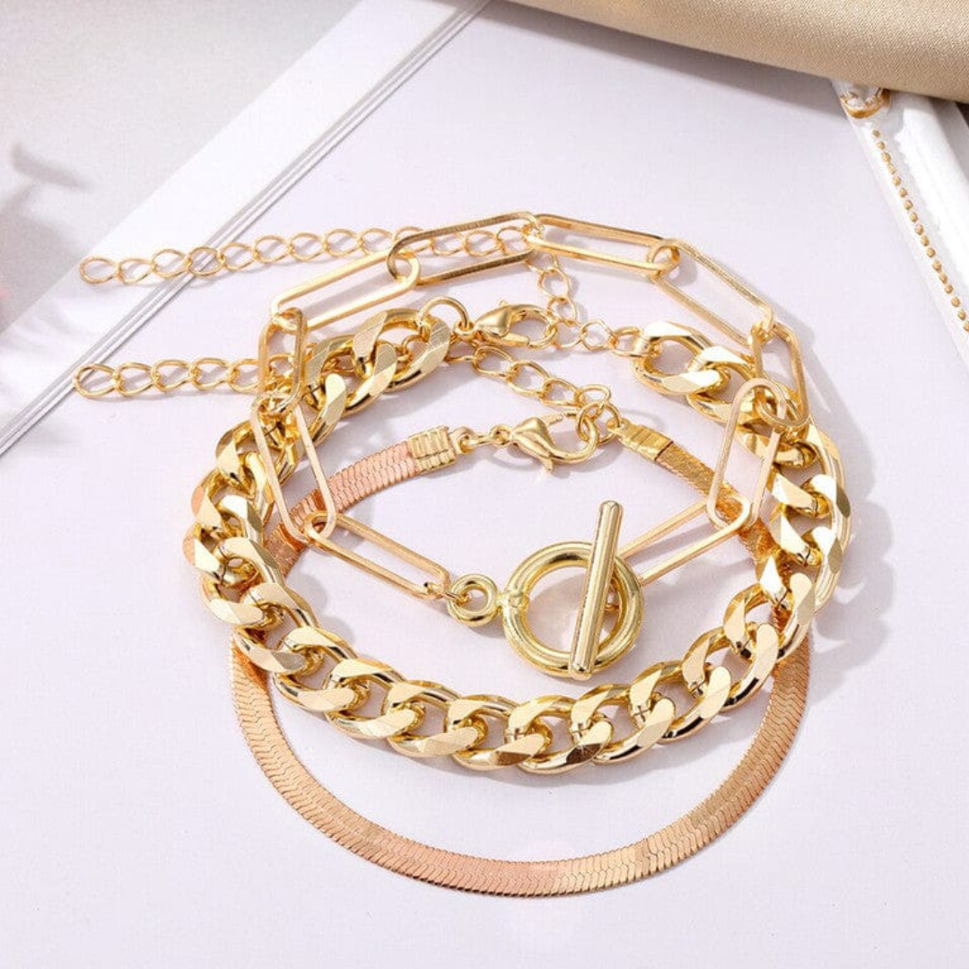 Golden Tri-Stack Bracelet Set