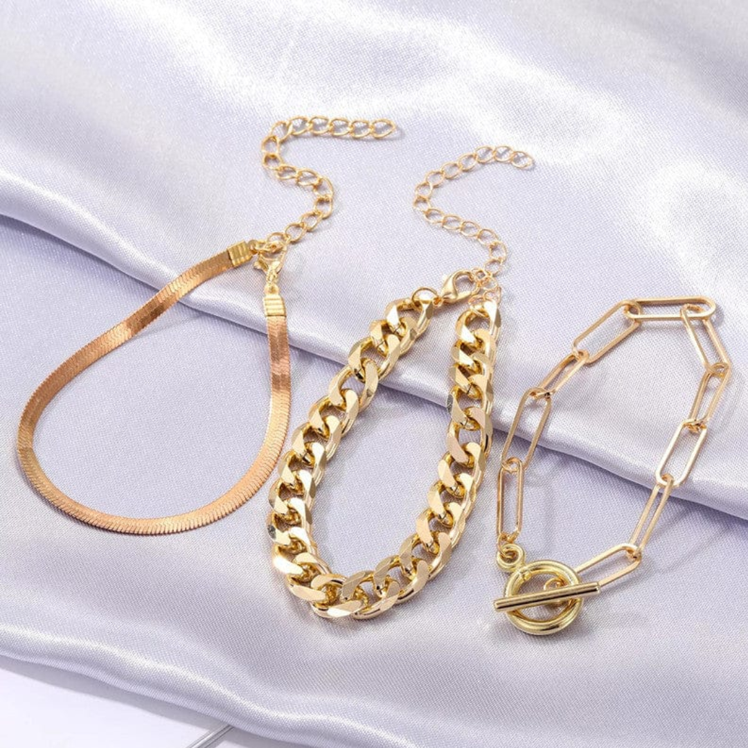 Golden Tri-Stack Bracelet Set
