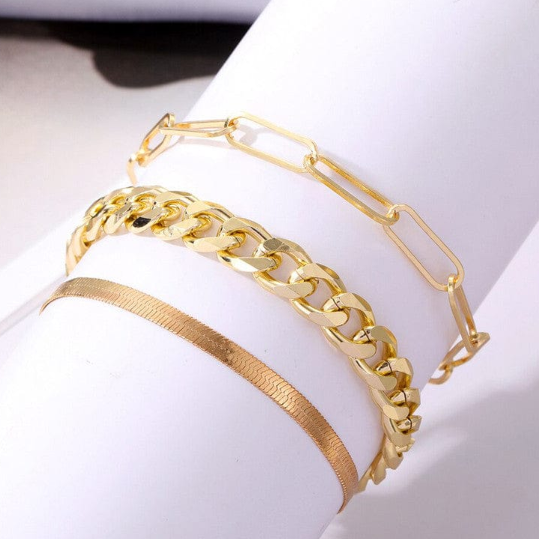 Golden Tri-Stack Bracelet Set