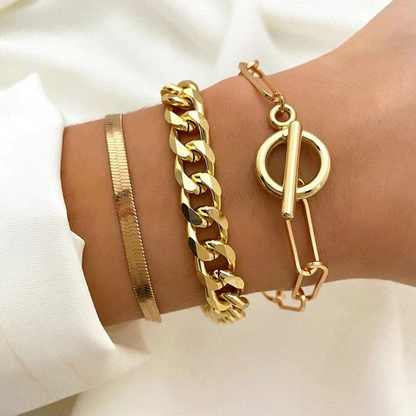 Golden Tri-Stack Bracelet Set