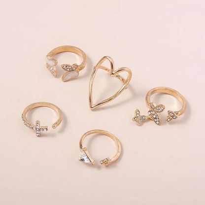 Butterfly Heart Stacking Ring Set (Set of 5)