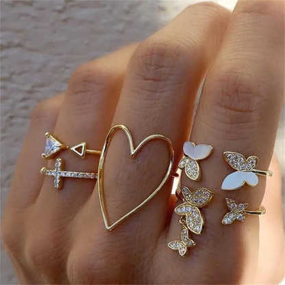 Butterfly Heart Stacking Ring Set (Set of 5)