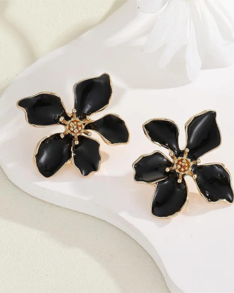 Midnight Enamel Flower Earrings