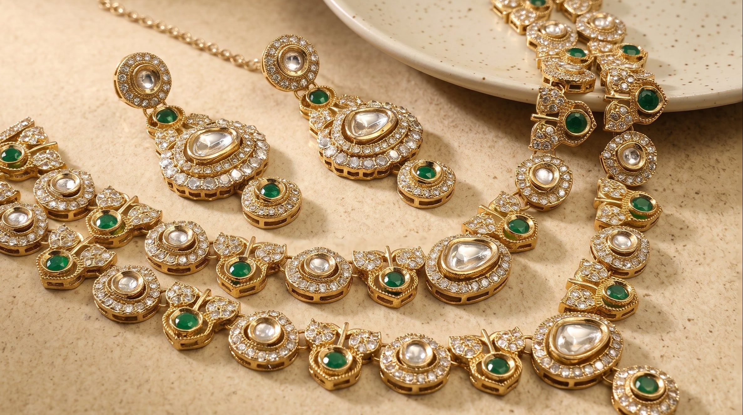 Emerald Royale Kundan Polki Bridal Necklace Set