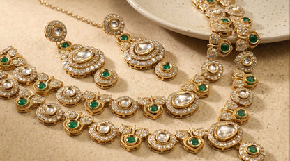 Emerald Royale Kundan Polki Bridal Necklace Set