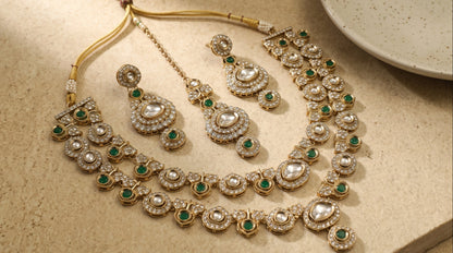 Emerald Royale Kundan Polki Bridal Necklace Set