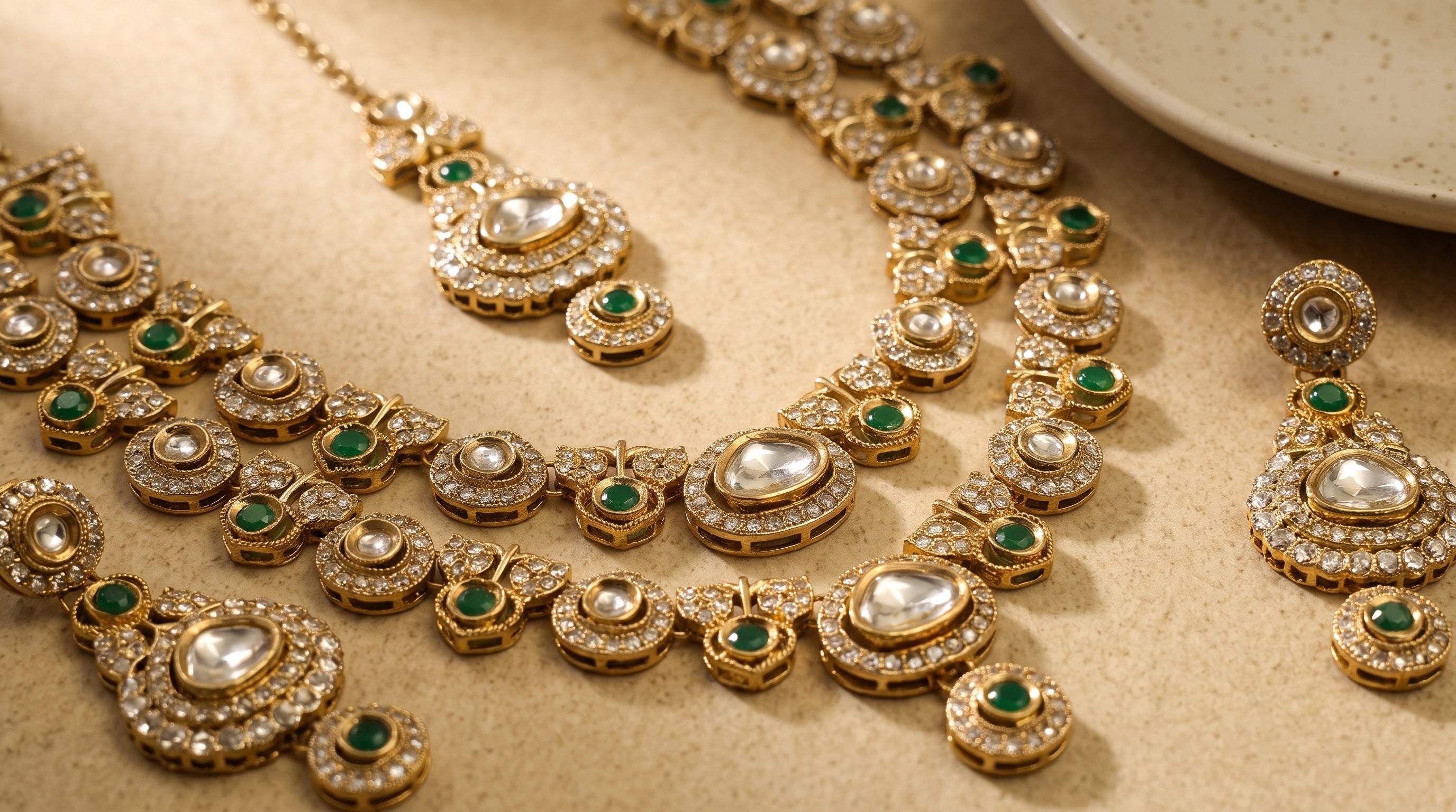 Emerald Royale Kundan Polki Bridal Necklace Set
