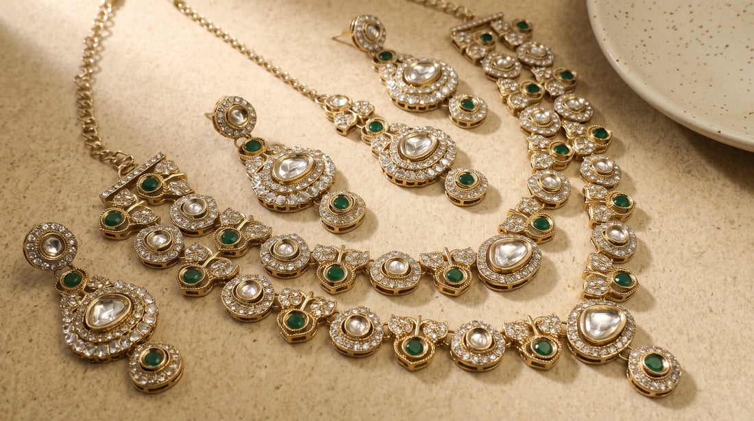 Emerald Royale Kundan Polki Bridal Necklace Set