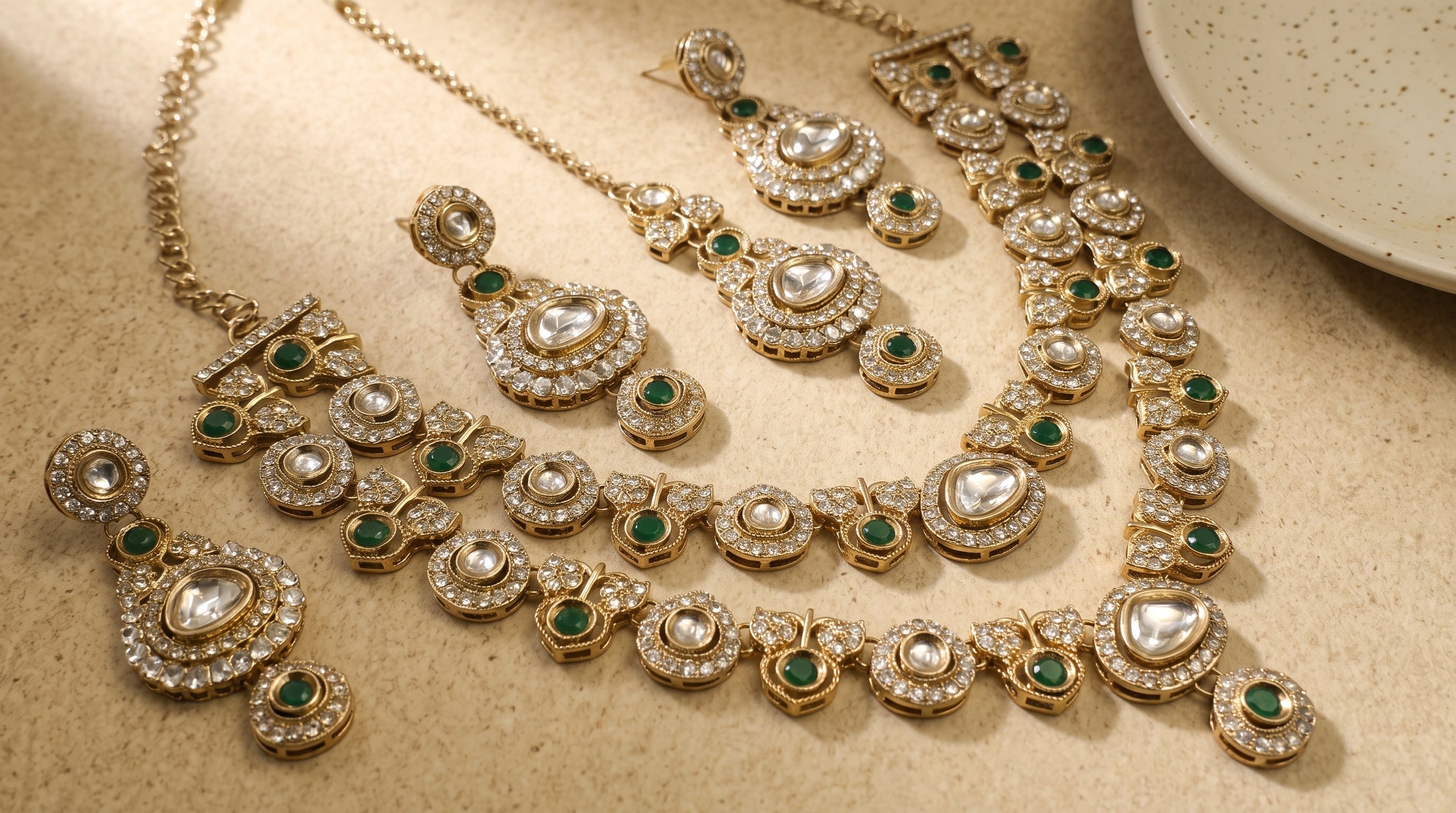 Emerald Royale Kundan Polki Bridal Necklace Set