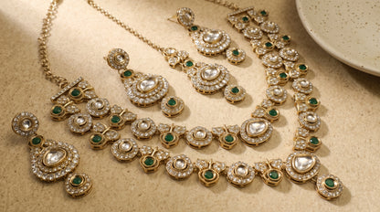 Emerald Royale Kundan Polki Bridal Necklace Set