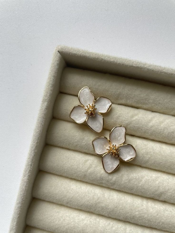 White Enamel Flower Earrings